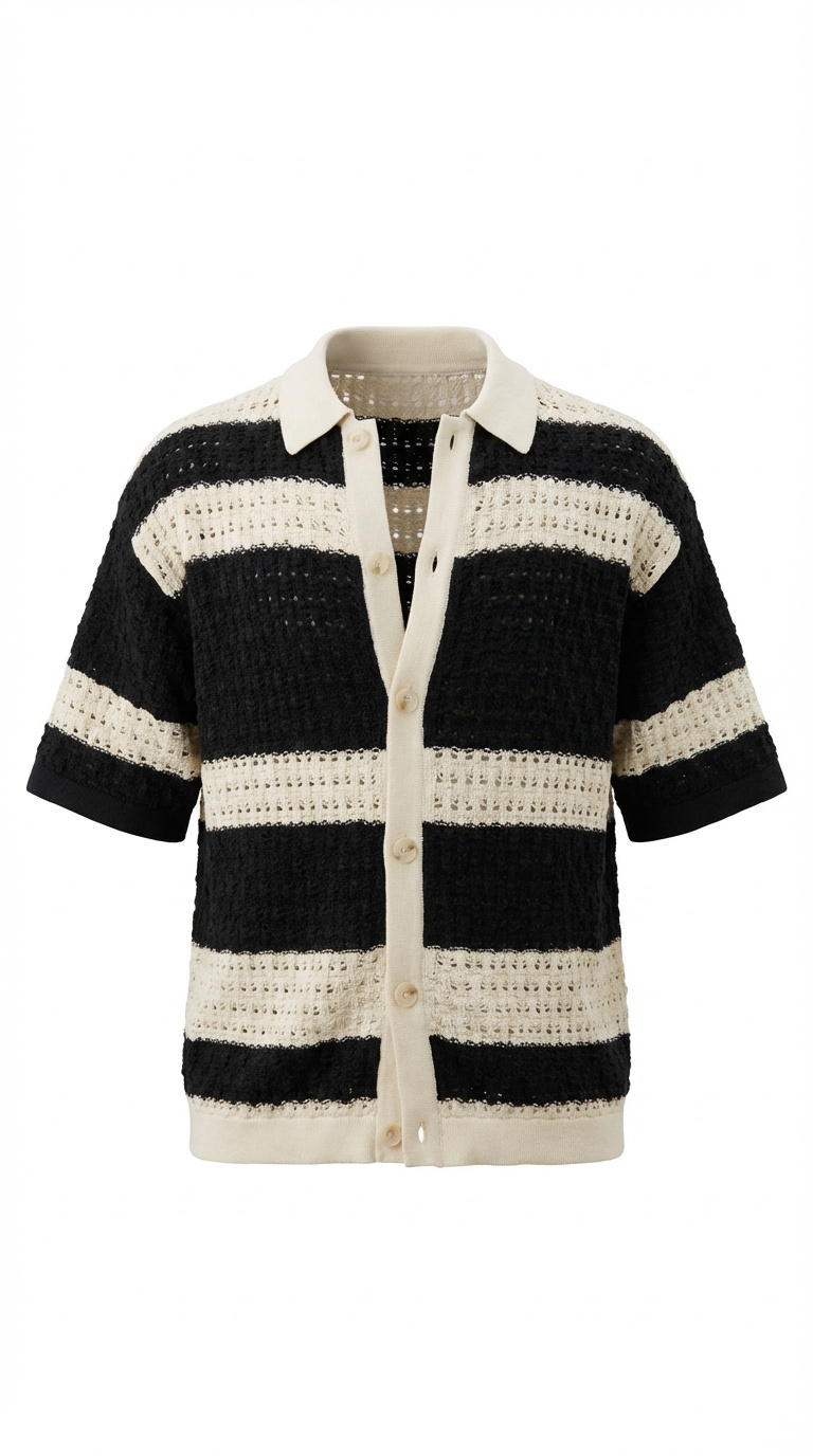 Camicia Knit a Righe Black & Cream