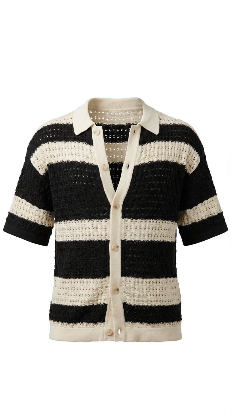 Camicia Knit a Righe Black & Cream