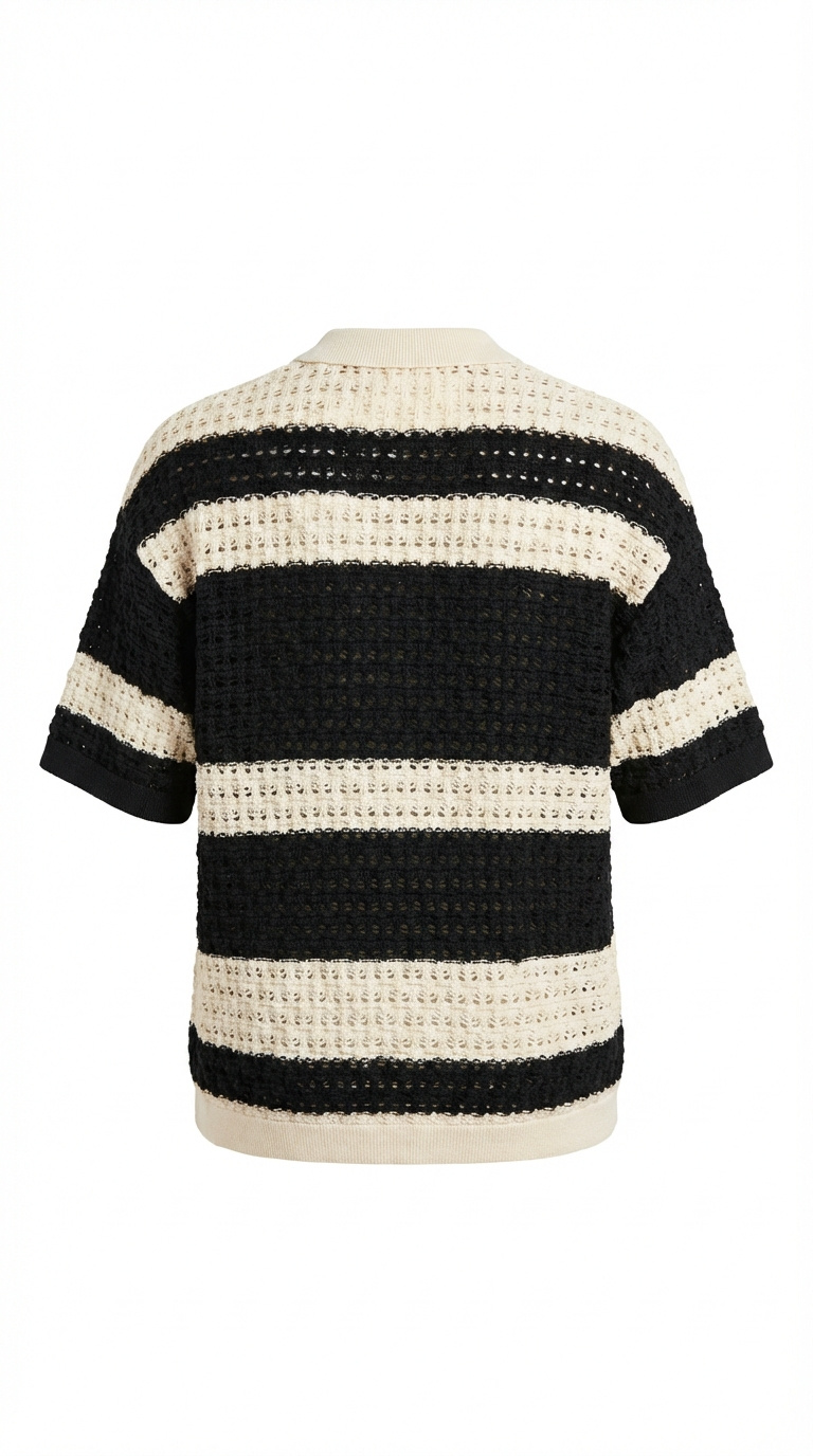 Camicia Knit a Righe Black & Cream