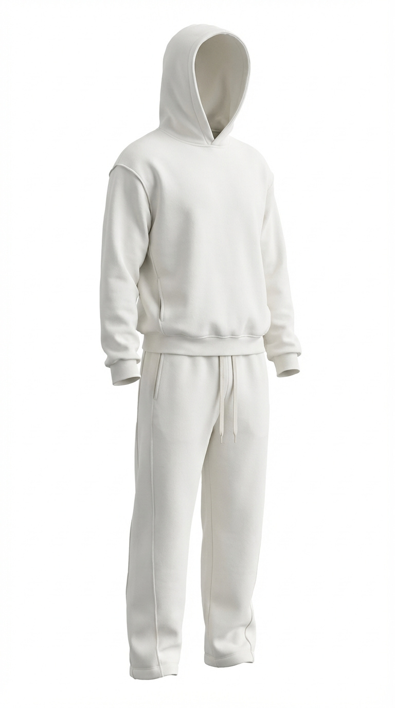 Completo Felpa e Pantalone Reverse Garzato White